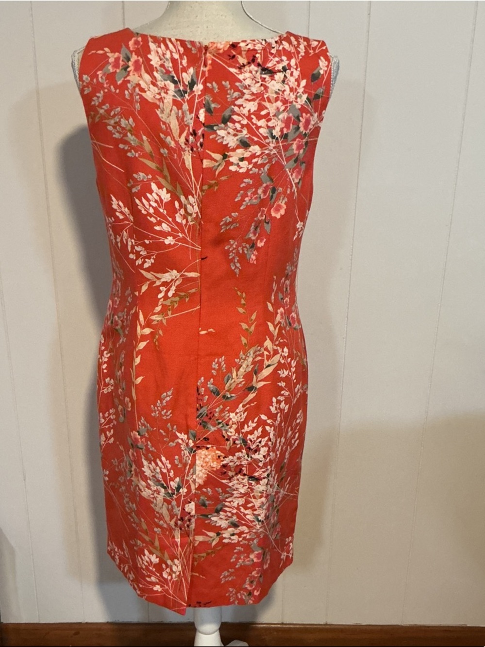 Talbots Coral Red Floral Midi Sheath Dress - Picture 3 of 5